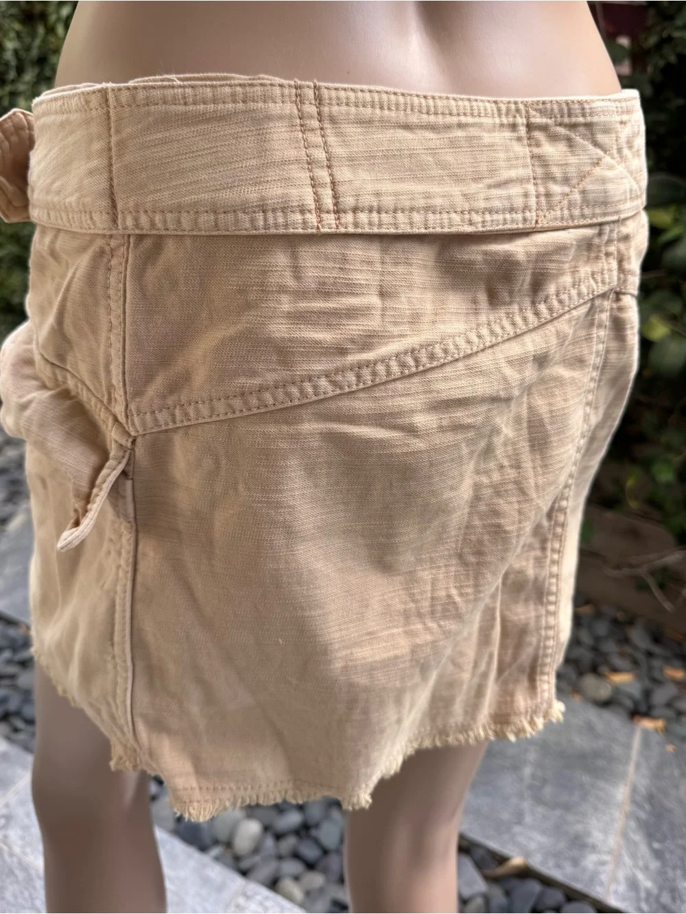 Free People Beige Button-Front Mini Skirt with Belt
